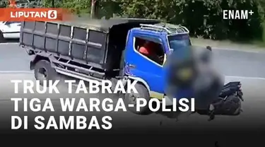 Kecelakaan fatal terjadi di Jl. Raya Kartiasa, Sambas, Kalimantan Barat (29/8/2023). Sebuah truk menabrak dua warga dan satu polisi bermotor. CCTV merekam detik-detik insiden di depan minimarket tersebut.
