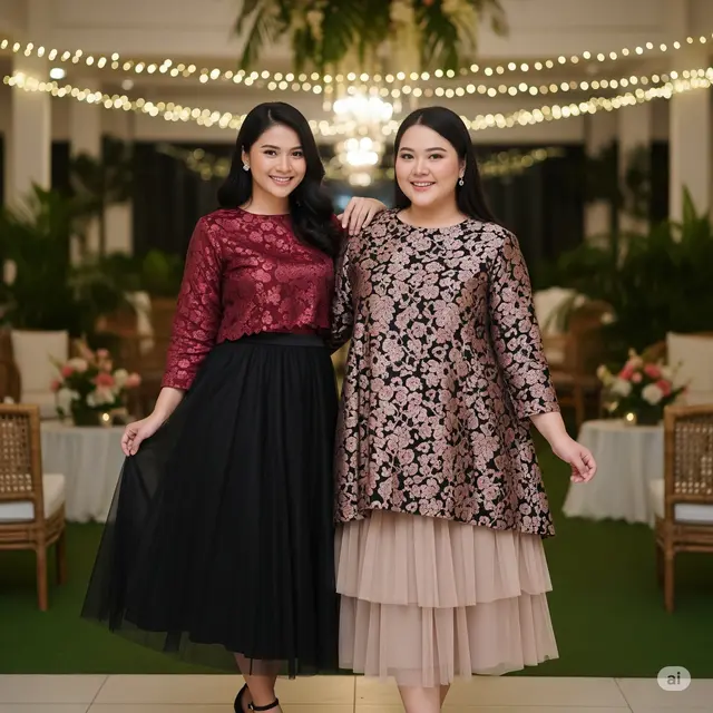 Setelan Baju Brokat dan Rok Tile Wanita. Foto: Gemini