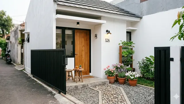 Gambar Rumah Minimalis di Lahan Sempit dengan Halaman Kecil yang Estetik/Gemini