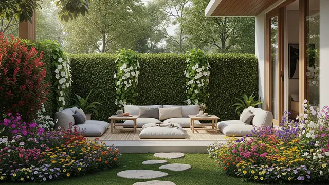 Teras Lesehan Menghadap Kebun Bunga