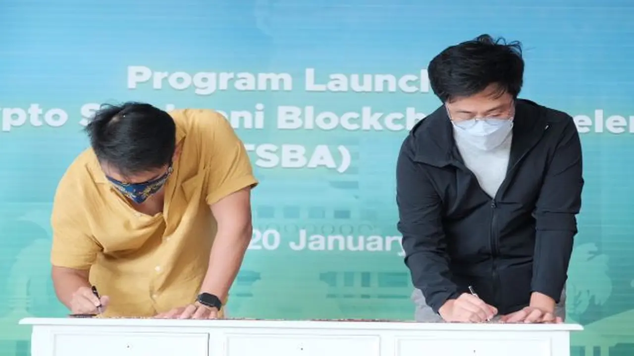 Penandatanganan MoU peluncuran blockchain akselerator pada Kamis (20/1/2022), Seminyak, Bali. (Foto: Tokocrypto)