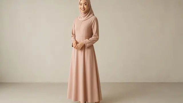 Model gamis kondangan syari yang anggun dan sederhana/ Ilustrasi gambar oleh AI