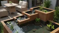 Kolam Ikan Mini Kayu di Teras Rumah (created by AI)