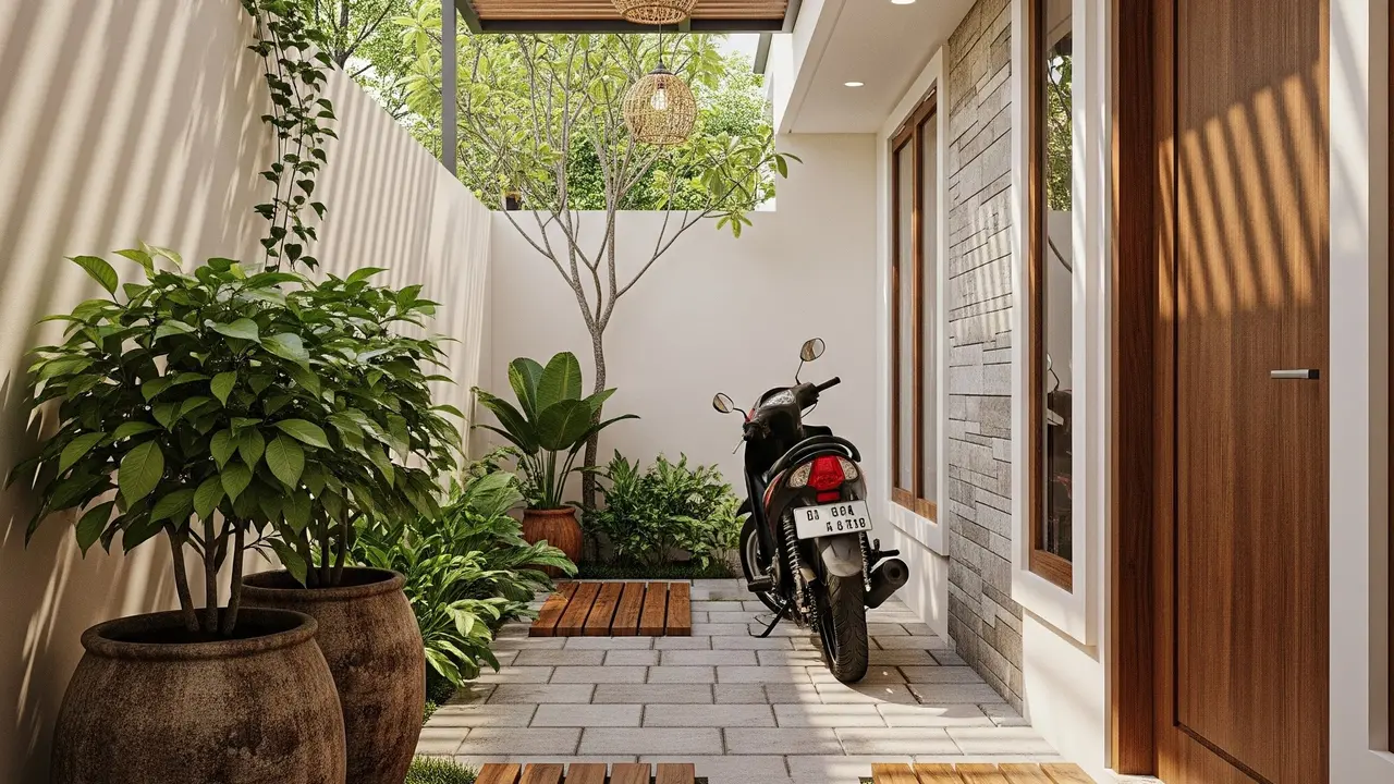 Desain Teras Rumah Sempit Tapi Tetap Muat Motor