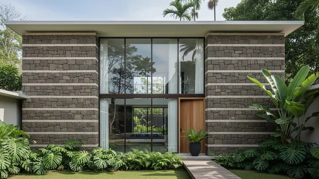 Model Rumah Minimalis Batu Alam Tampak Depan (Image by Gemini AI)
