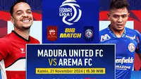 Jadwal Live Streaming Pertandingan BRI Liga 1: Madura United FC vs Arema FC Pekan Ini di Vidio