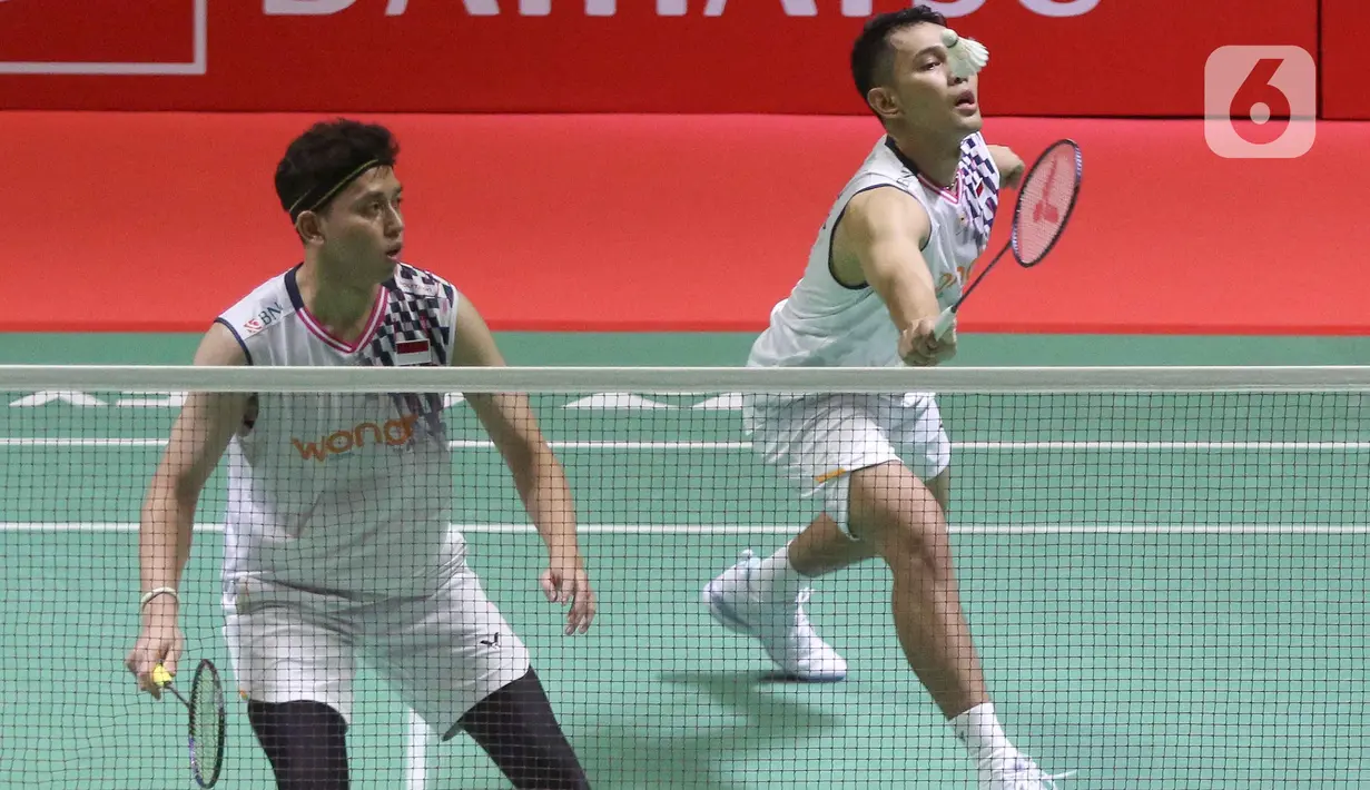 Kekalahan Fajar Alfian/Muhammad Rian Ardianto menyusul kegagalan tunggal putra Jonatan Christie pada laga final sebelumnya. (Liputan6.com/Herman Zakharia)
