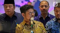 Syahrul juga tidak terlampau lama menggelar jumpa pers di Kantor DPP Partai Nasdem karena mengaku lelah akibat perjalanan. (Liputan6.com/Faizal Fanani)