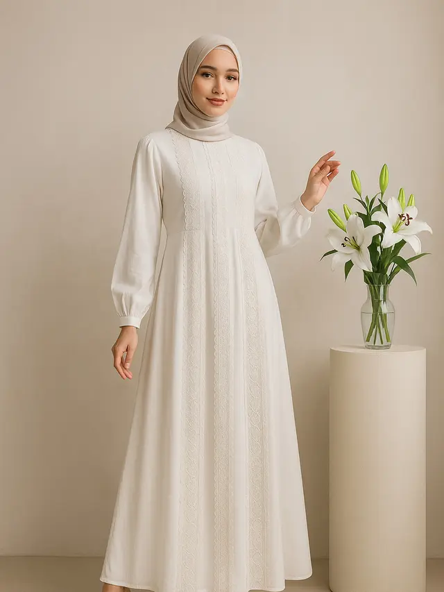 Model Gamis Putih Kombinasi Renda
