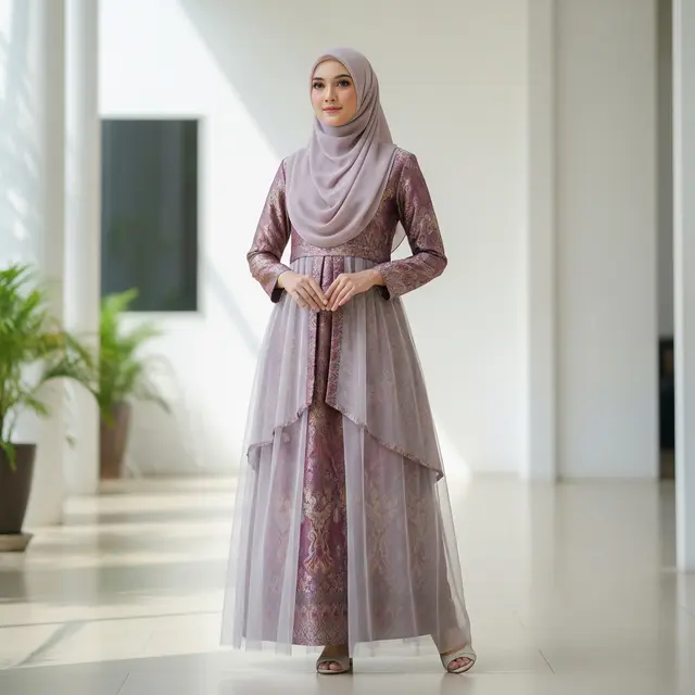 Model Gamis Kombinasi Depan untuk Gaya Muslimah Modern