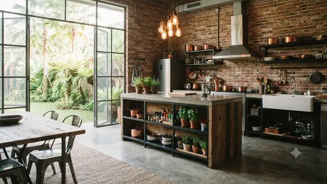 Model Dapur Industrial dengan Bukaan Lebar