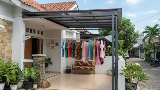 Model Kanopi Teras dengan Tempat Jemuran Model dengan jemuran Tarik