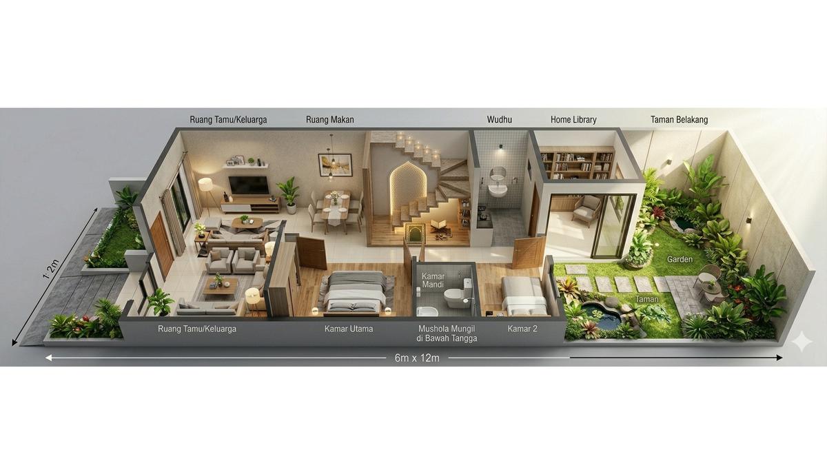 7 Denah Rumah 6x12 dengan Mushola Kecil, Solusi Cerdas Hunian Nyaman dan Religius