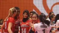 Putri Jakarta Pertamina Energi tampil sebagai juara putaran kedua Proliga 2019 usai mengalahkan BNI 46 3-1 pada seri terakhir di GOR Sritex Arena, Solo, Minggu (27/1/2019). (foto: PBVSI)