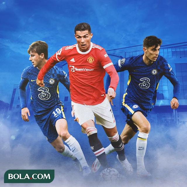 Ilustrasi - Cristiano Ronaldo dikelilingi Mason Mount dan Kai Harvertz