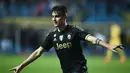 Pemain Juventus, Paulo Dybala merayakan gol ke gawang Frosinone pada lanjutan liga Italia Serie A pekan ke-24. (AFP/Filippo Monteforte)