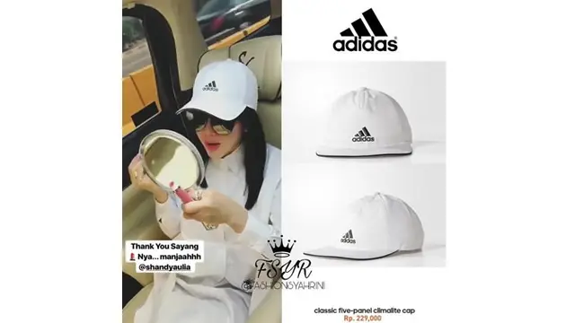 Kerap mengenakan bawang mewah, topi merek Adidas milik Syahrini ini harganya ditaksir Rp 229 ribu.