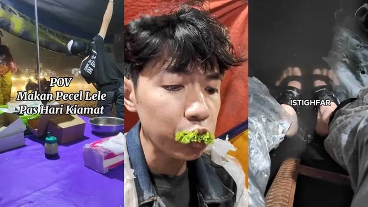 Viral, Aksi Santai Pria Makan Pecel Lele saat Hujan Badai Hingga Banjir Ini Kocak