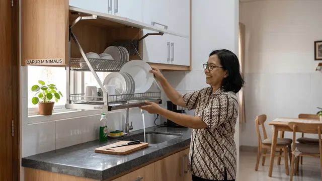 Inspirasi Dapur dengan Rak Piring Tarik