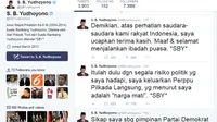 Kicau SBY dalam twitter terkait dana aspirasi. (twitter SBY)