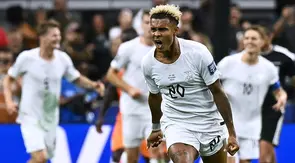 Winger Norwegia Antonio Nusa rayakan gol ke gawang Pantai Gading pada babak 32 besar Piala Dunia 2026 di Dallas Stadium, Rabu (1/7/2026) dini hari WIB.(AFP/Paul Ellis)
