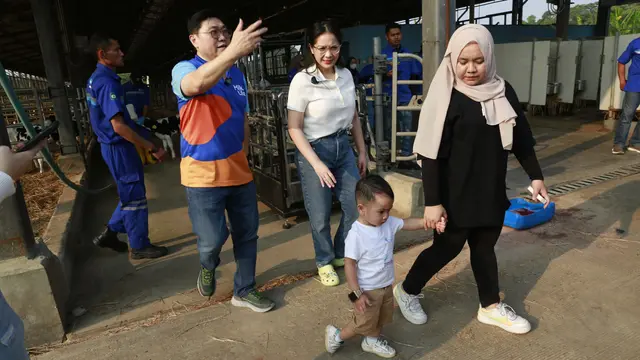Nagita Slavina dan Cipung diajak berkeliling ke berbagai fasilitas peternakan dan pengolahan susu.