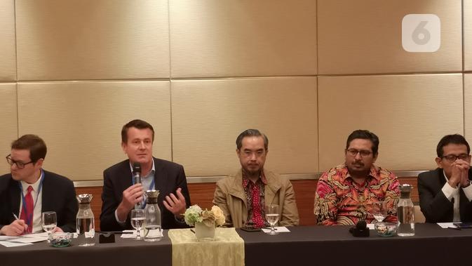 Konferesi pers laporan GSMA soal industri digital Indonesia di Jakarta, Kamis (6/2/2020). (/ Agustinus Mario Damar)