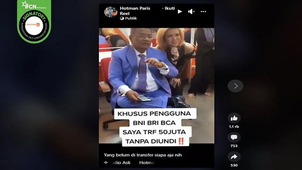 Gambar Tangkapan Layar Informasi Hoaks Hotman Paris Bagi-Bagi Uang Tunai Lewat Facebook (sumber: Facebook).