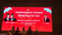 Menteri Sosial Juliari Peter Batubara saat membuka acara 'Peningkatan Kapasitas Pendamping Bantuan Pangan Non Tunai' di Hotel Vasa, Surabaya.