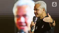 Calon Presiden nomor urut 3 Ganjar Pranowo menyampaikan gagasan saat acara generasi perintis di Jakarta, Minggu (14/1/2023). (Liputan6.com/Herman Zakharia)