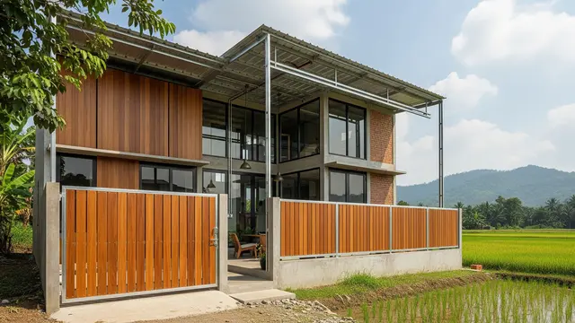 Desain Rumah Kecil Tapi Luas dengan Pagar Aluminium Motif Kayu/Ilustrasi gambar AI