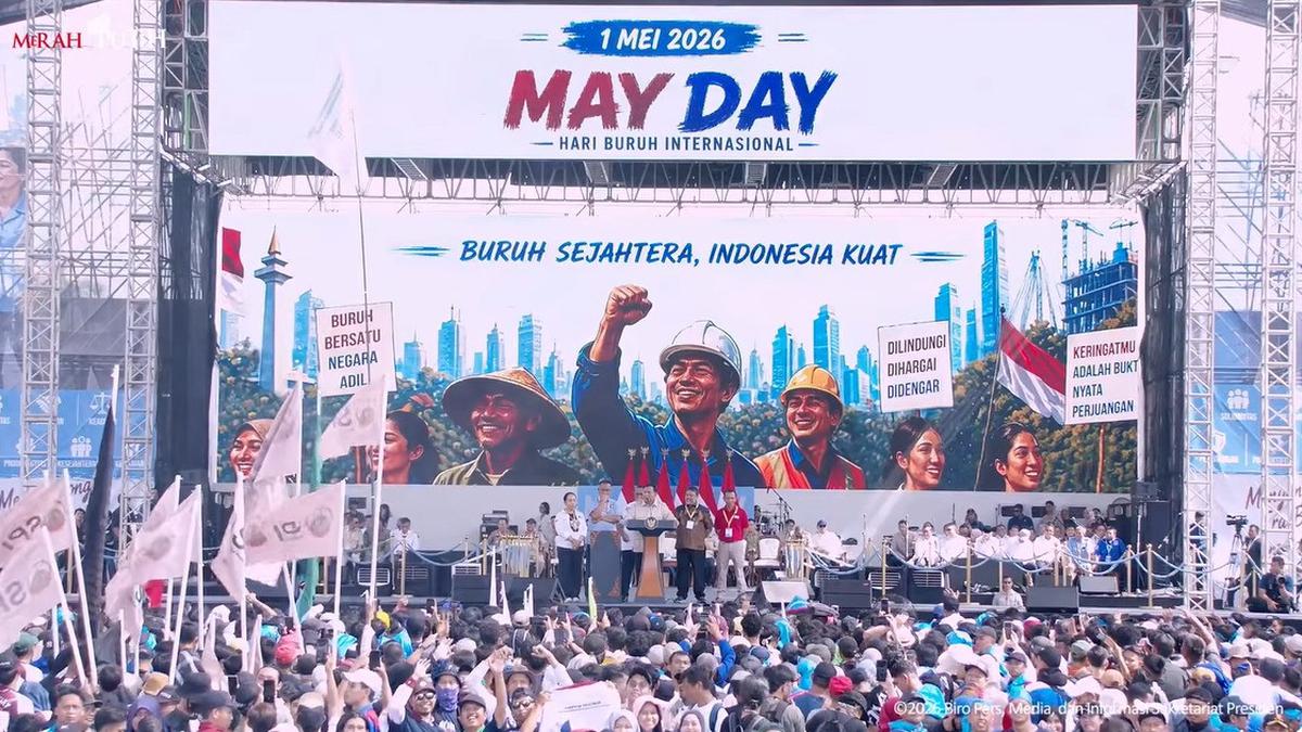 Prabowo guyon saat ojol soraki nama Seskab Teddy: 'Gue presidennya'. Momen May Day di Monas:
