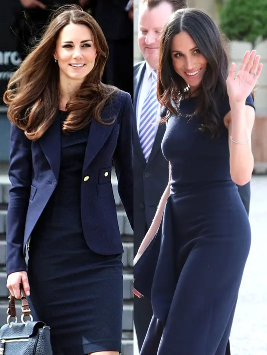 Lagi-lagi navy, begini penampilan keduanya saat memamerkan kecantikan dalam balutan warna biru. (Getty Images/Cosmopolitan)