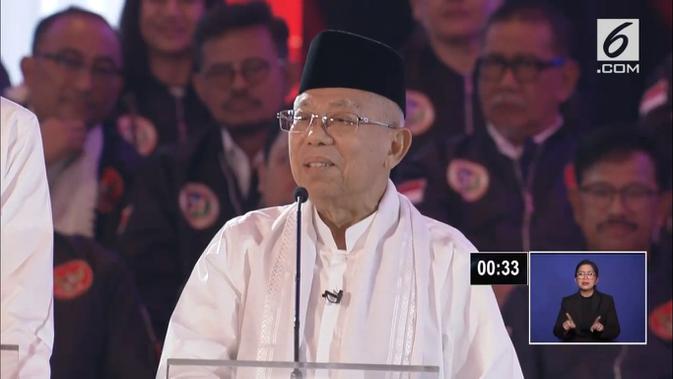 Calon wakil presiden Ma'ruf Amin saat debat capres cawapres 2019. (Liputan6.com)