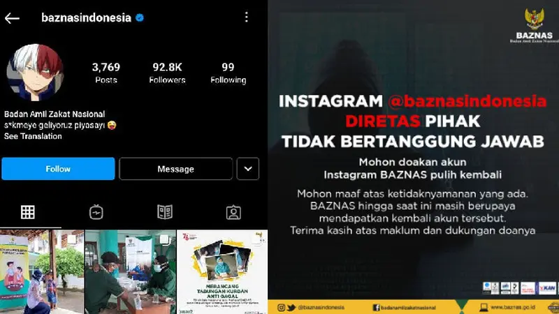 Akun Instagram BAZNAS Diretas