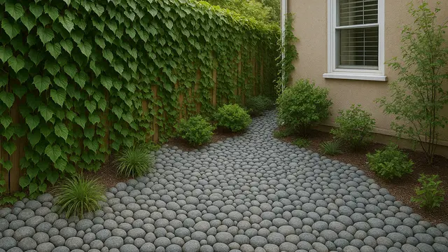 Model Taman Samping Rumah Kecil dengan Batu Koral