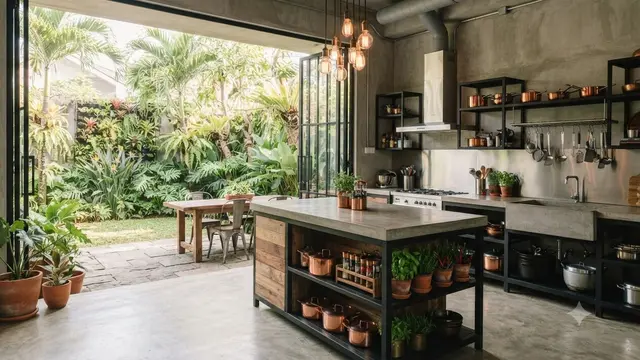 Model Dapur Industrial dengan Bukaan Lebar