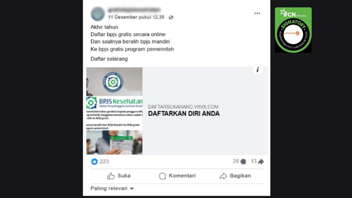 Cek Fakta: Tidak Benar Link Pendaftaran BPJS Gratis Program Pemerintah