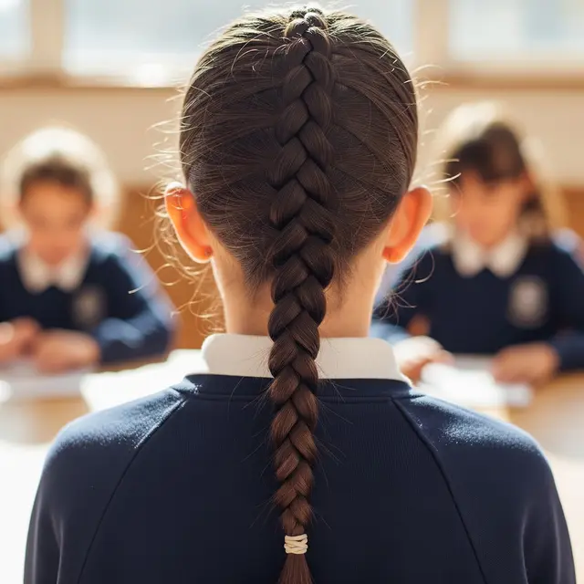 Anak Sekolah dengan Rambut Model Kepang Satu di Belakang (AI Generated)
