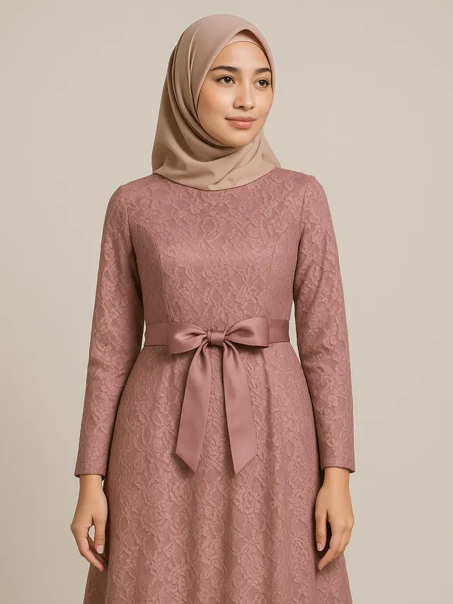 Gamis Brokat Princess dengan Detail Pita Manis (Image by ChatGPT)