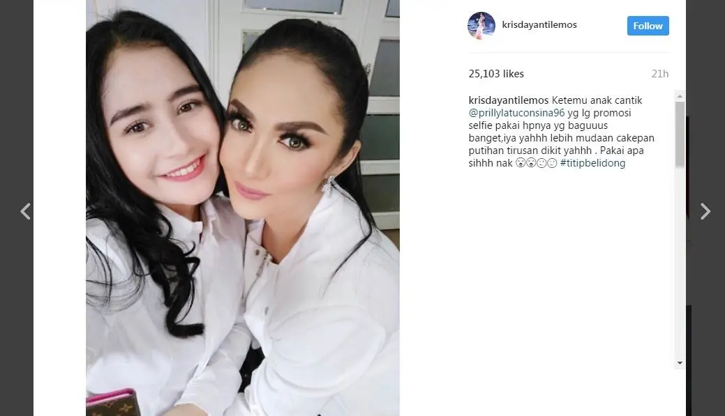 Prilly Latuconsina pose bareng Krisdayanti. [foto: instagram]