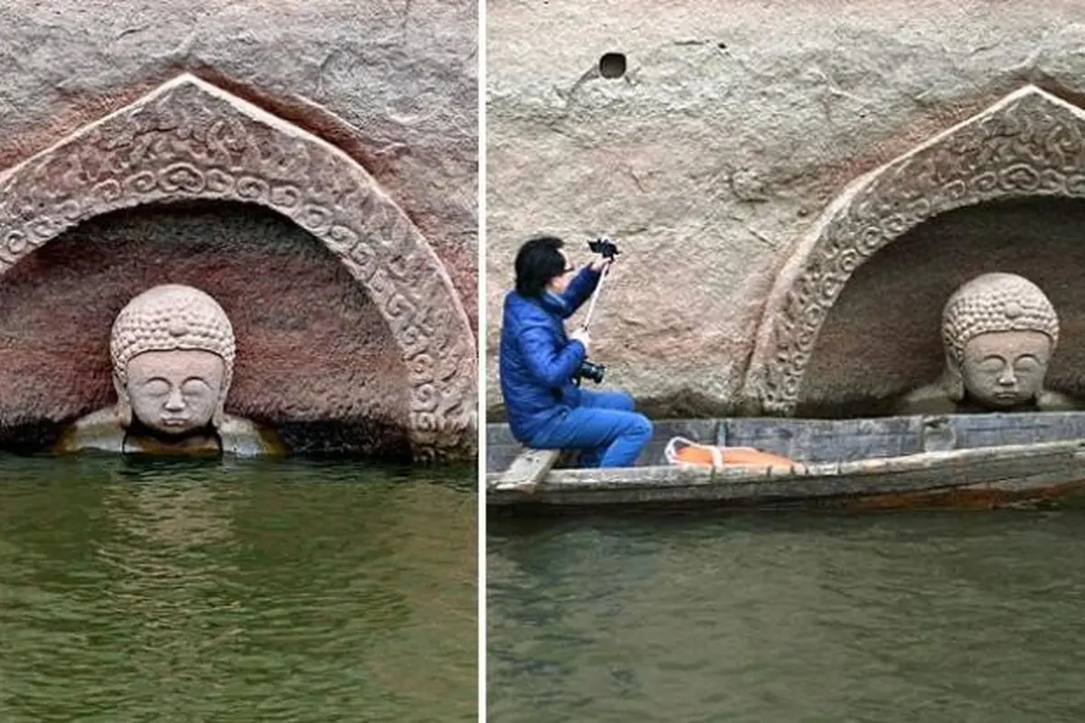 Ilmuwan berharap, patung Buddha yang menyembul dari permukaan waduk menjadi petunjuk 'harta karun'