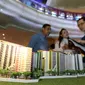Sebuah maket plan yang mengusung konsep Transit Oriented Development digelar pada pameran properti LRT City Expo di Jakarta, Sabtu (21/7). Anak usaha dari PT Adhi Karya, Adhi Commuter Properti  menargetkan penjualan pemasaran Rp 19 miliar. (Liputan6.com)
