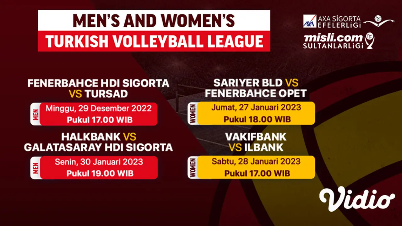 Live Streaming Men’s and Women’s Turkish Volleyball League 2022/23 di Vidio 27-30 Januari 2023