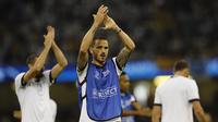 Bek Juventus, Leonardo Bonucci menempati peringkat kedua pemain pilihan fans Manchester City dengan total suara sebanyak 14%. (AP/Frank Augstein)
