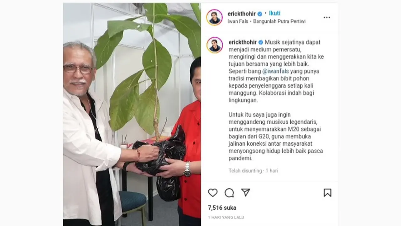Menteri BUMN Erick Thohir ingin membuat musisi bisa berperan untuk lingkungan