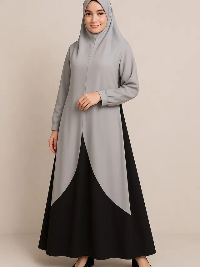 Inspirasi Model Gamis Syari A-Line Kombinasi Polos Terbaru