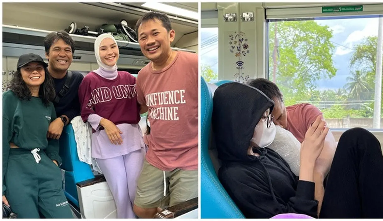 Bertemu kerabat di kereta, Zaskia Mecca tak lupa untuk abadikan momen tersebut di Instagram pribadinya. 6 jam di perjalanan, rasa bosan pastinya menghampiri. Bintang film Sang Pencerah itu pun lepas rasa bosan dengan bermain HP sembari memantau anak-anaknya bermain. Sajian hamparan sawah, gunung, hingga sungai membuat perjalanan naik kereta api jadi lebih berkesan. Bahkan tak sedikit netizen yang mengungkapkan jika momen naik kereta memang ada momen serunya tersendiri. (Liputan6.com/IG/@zaskiadyamecca)