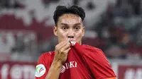 Penggawa Persija Jakarta Novri Setiawan merayakan gol ke gawang Shan United pada laga AFC Cup di Stadion Utama Gelora Bung Karno, Rabu (15/5/2019). (Dok Persija)