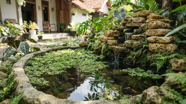 Kombinasi Batu Tanaman dan Ikan Untuk Mini Pond